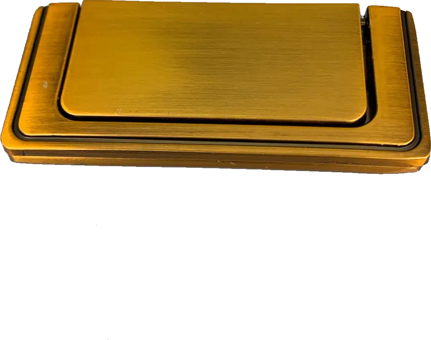 A gold cabinet handle