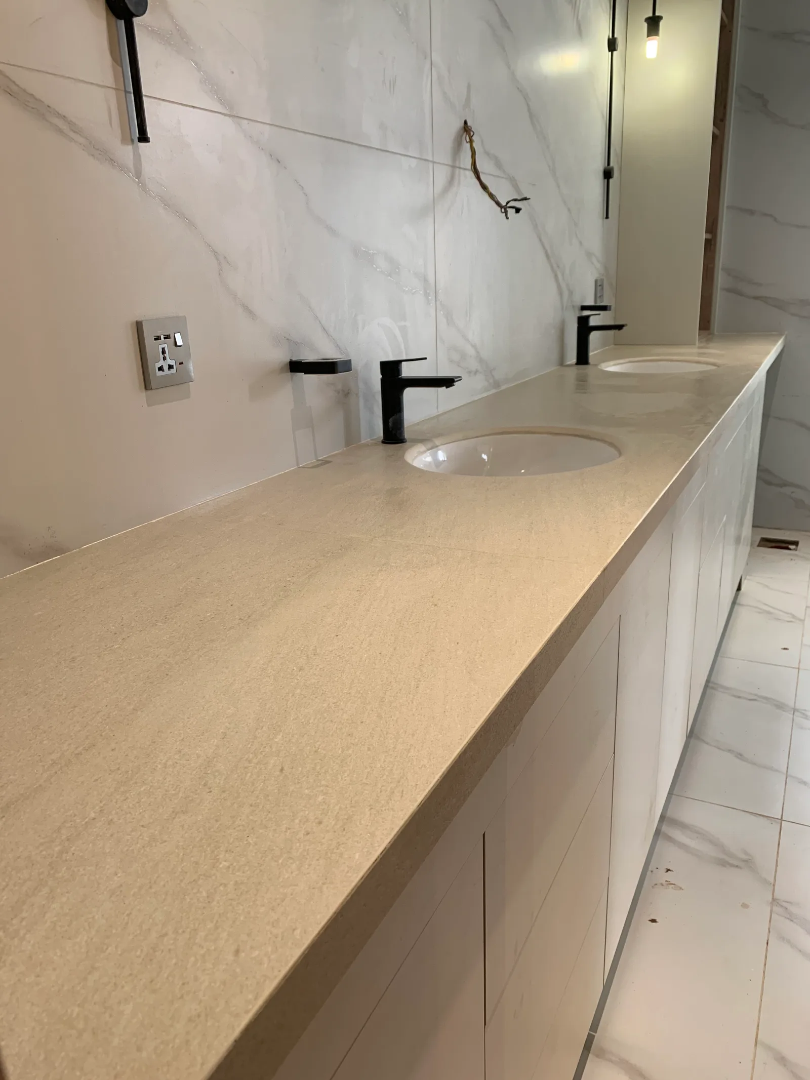 A bathroom vanity counter in Sandstone Beige sintered stone, Karen, Nairobi